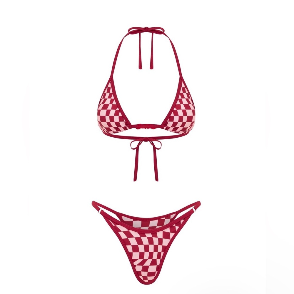 Checkered Red Triangle Bikini Set - Women's Swimwear